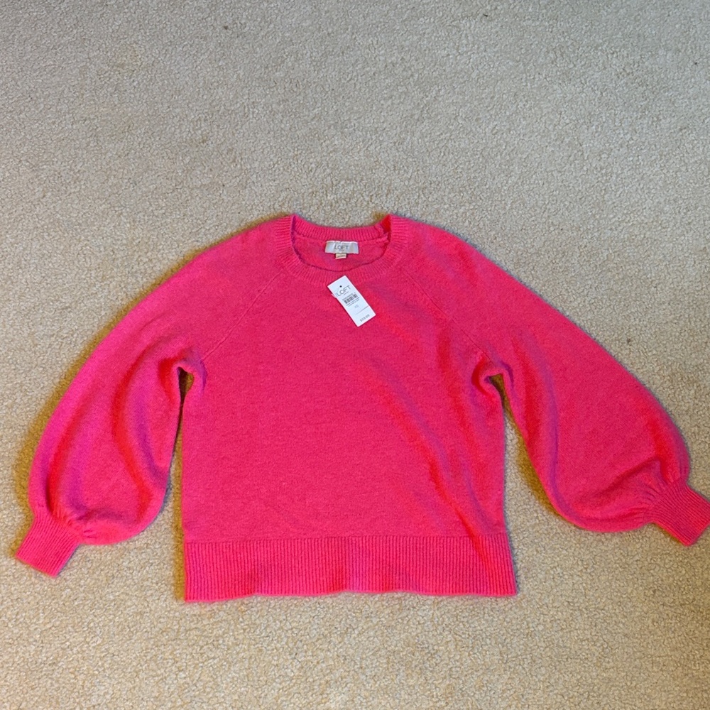 LOFT Vibrant Pink Crew Neck Sweater